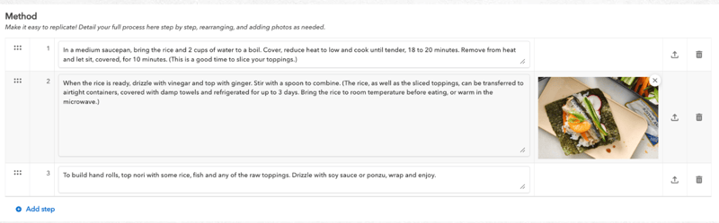 pictures in recipe steps