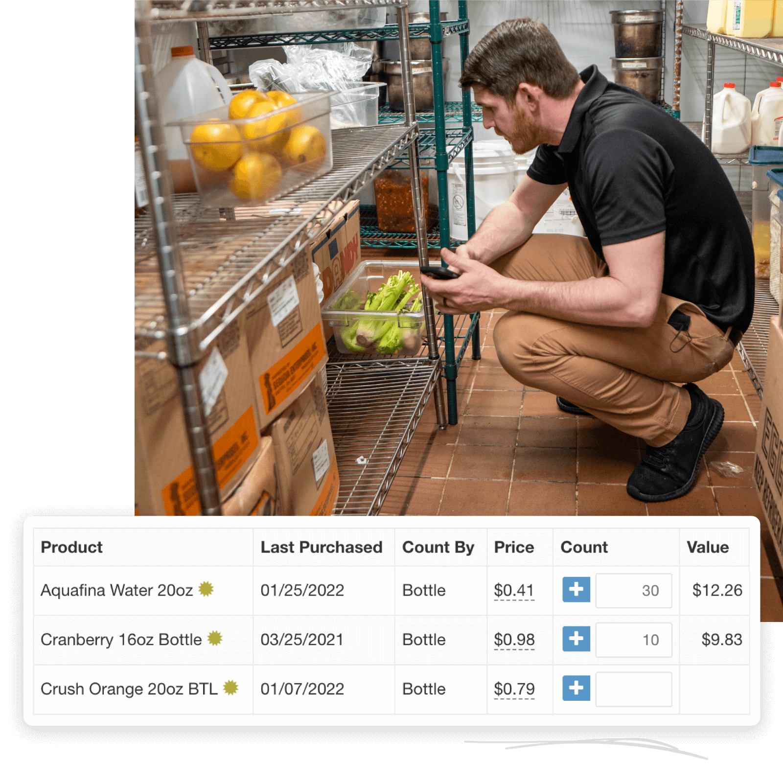Employee working on inventory and customizable count sheets